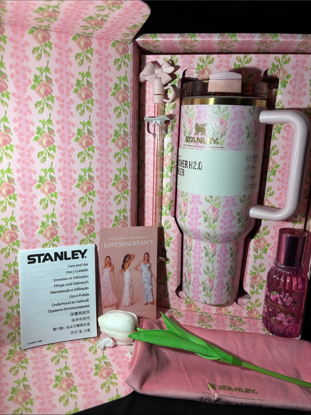 Stanley Pink Floral Travel Tumbler Gift Set LoveShackFancy Bundle
